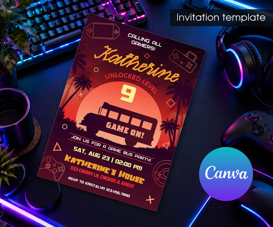 Video Game Bus Gamer Invitation mockup