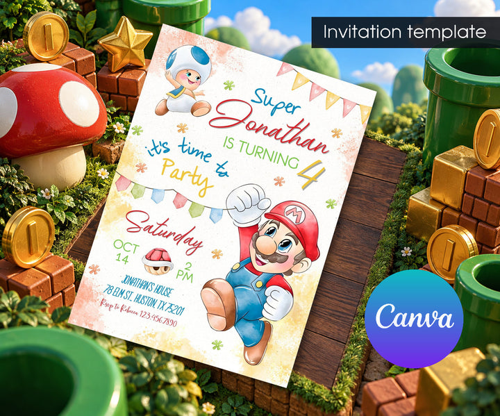 Super Mario Bros Invitation mockup