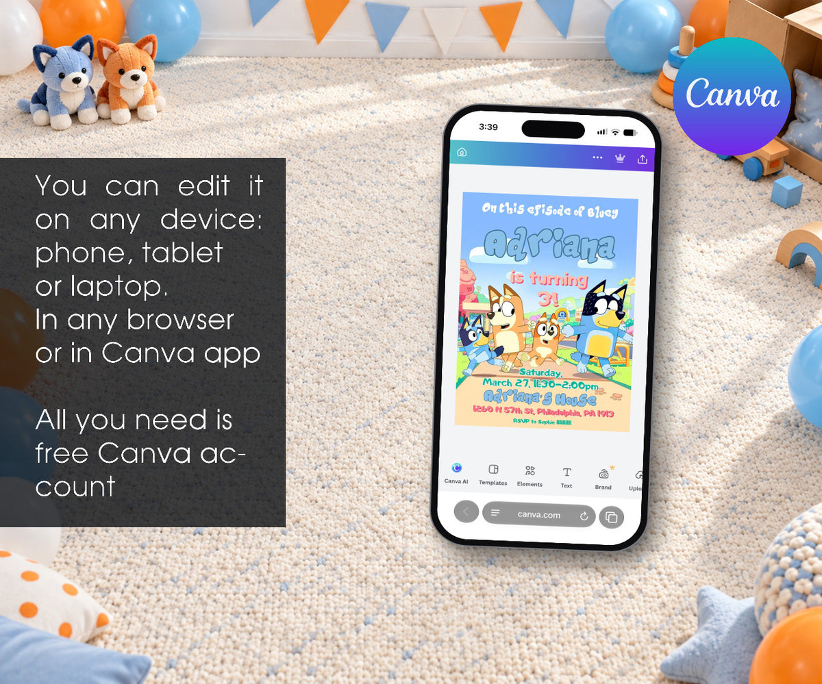 Bluey Bingo Invitation mockup