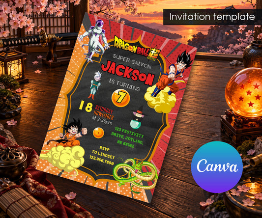 Dragon Ball Z Anime Invitation mockup