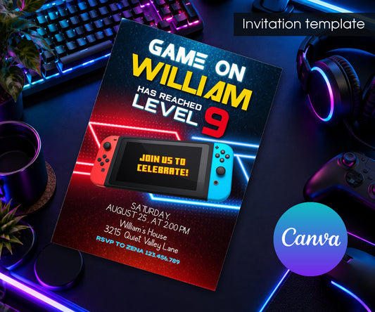 Nintendo Switch Gamer Invitation mockup