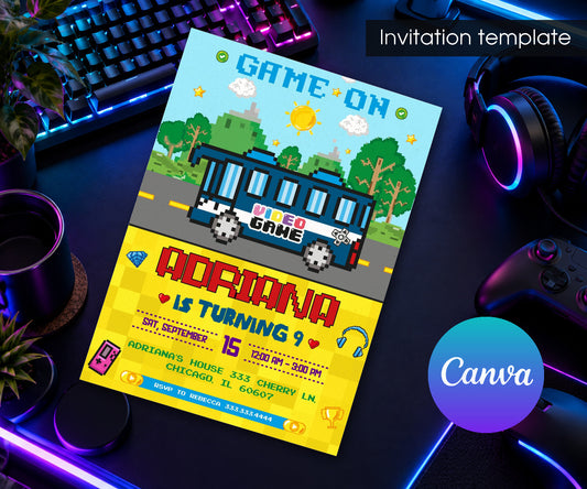 Video Game Bus Gamer Invitation mockup