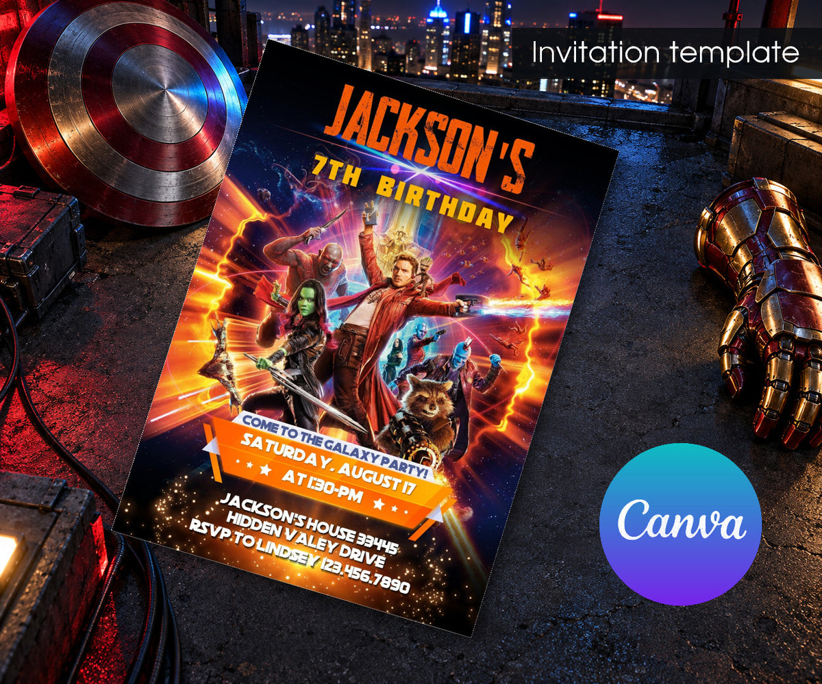 Marvel Guardians of The Galaxy Superhero Invitation mockup