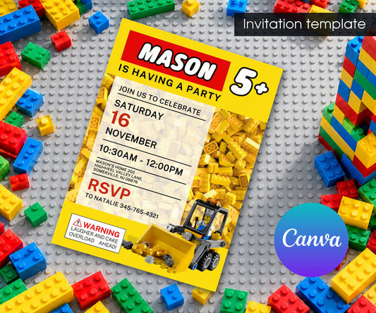 Lego Excavator Invitation mockup
