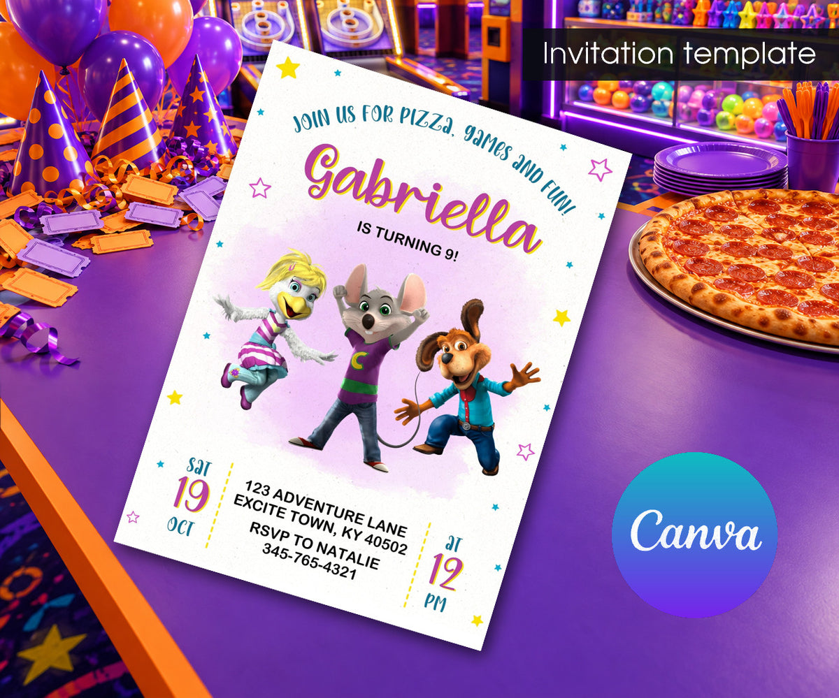 Chuck E. Cheese Invitation mockup