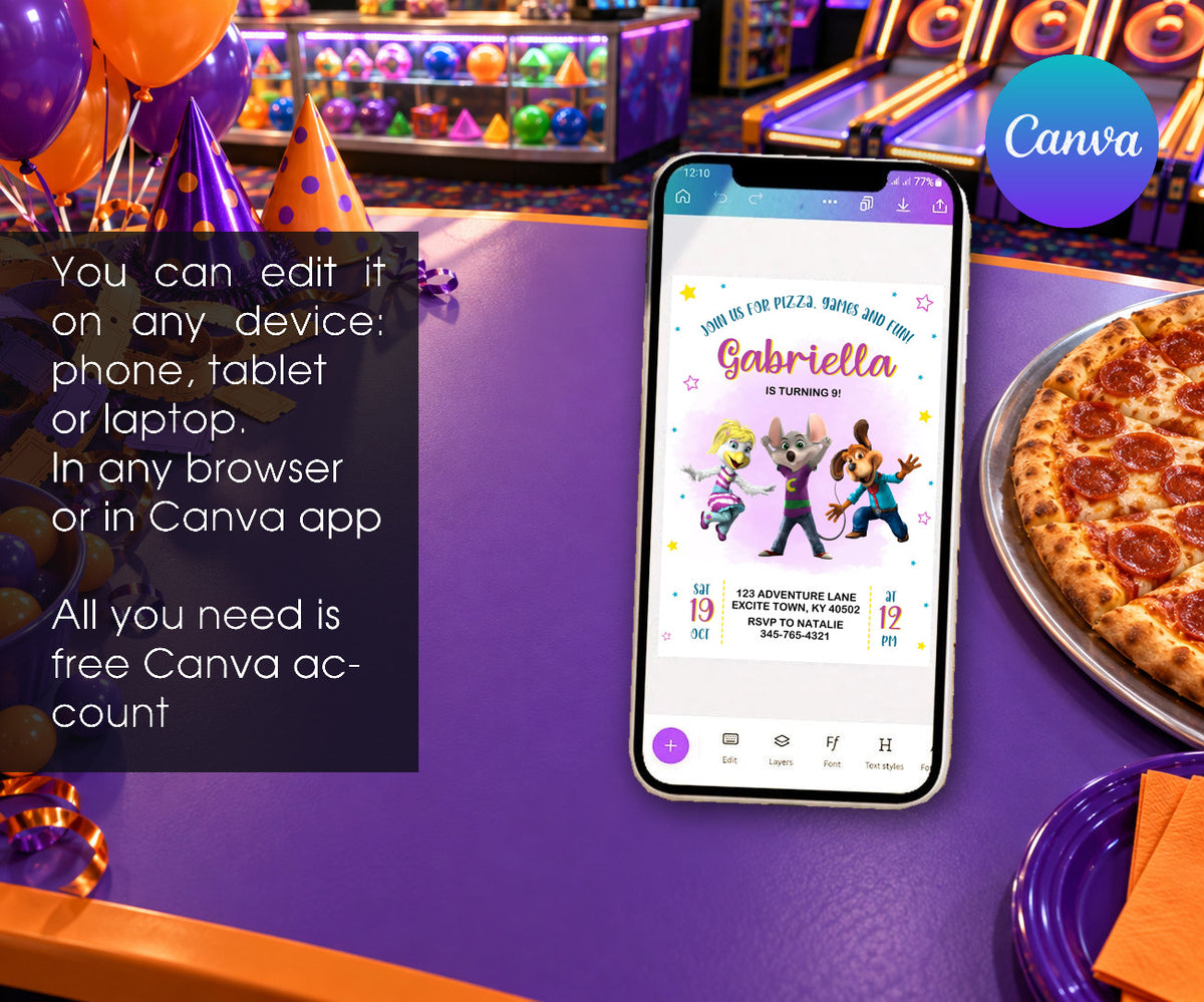 Chuck E. Cheese Invitation mockup