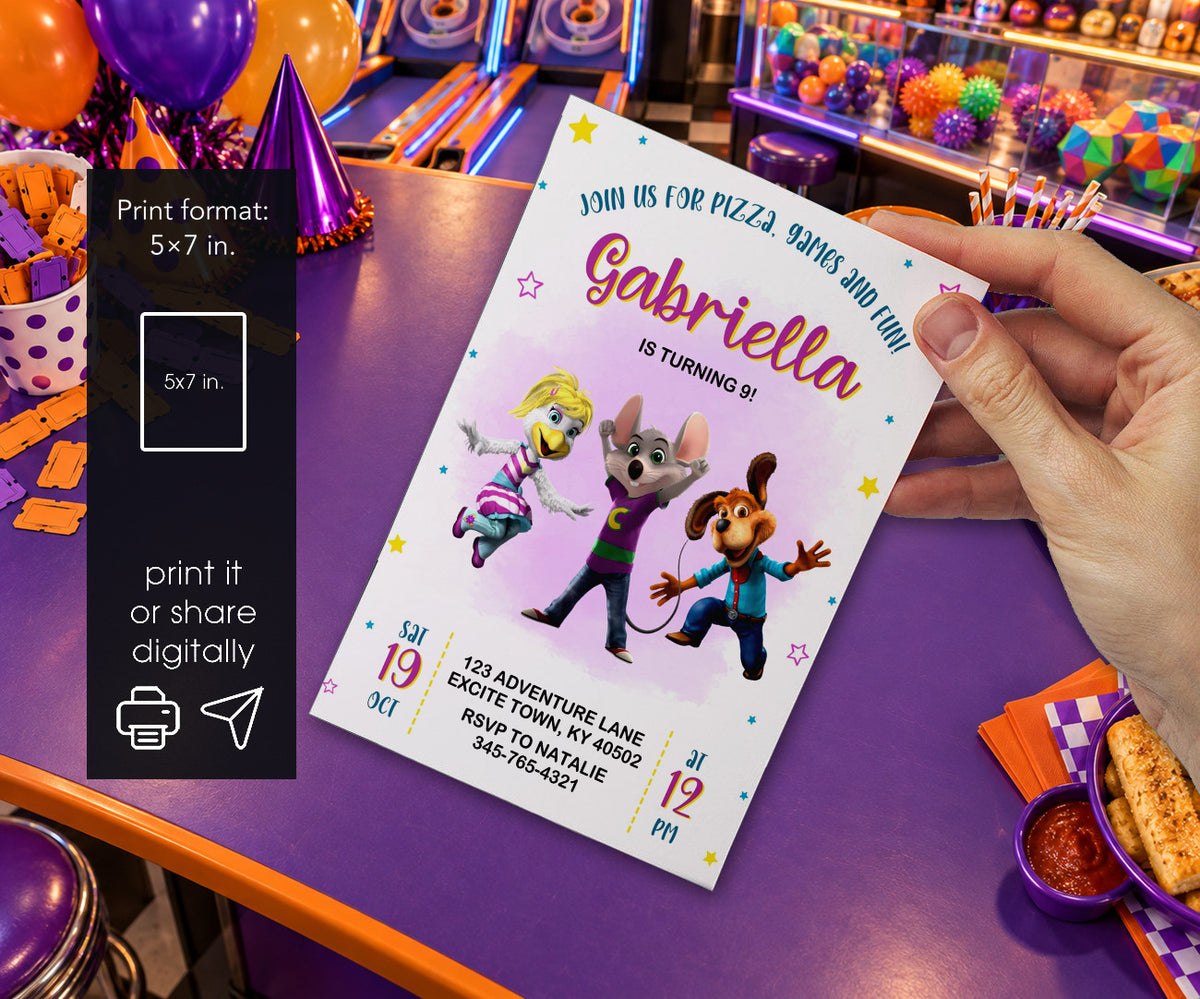 Chuck E. Cheese Invitation mockup