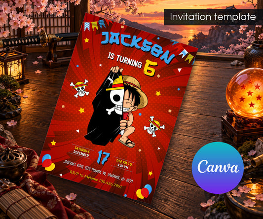One Piece Monkey D.Luffy Anime Invitation mockup