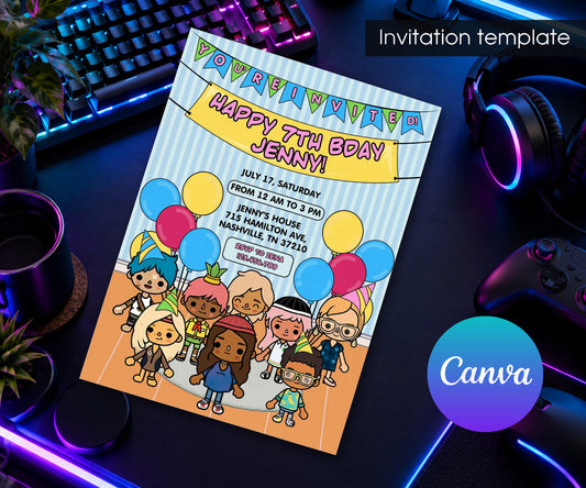 Toca Boca World Gamer Invitation mockup