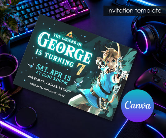 Legend of Zelda Gamer Invitation mockup