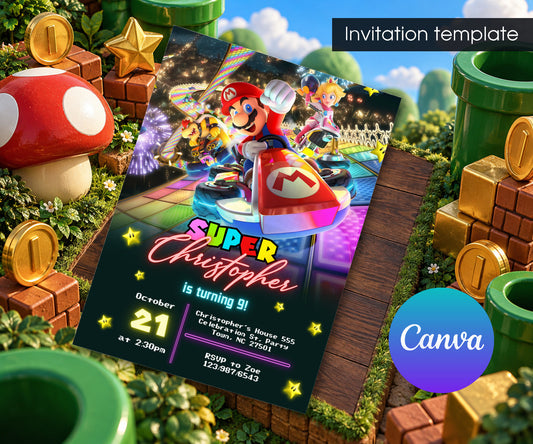 Mario Kart Gamer Invitation mockup