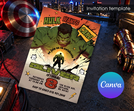 Hulk The Avengers Marvel Superhero Invitation mockup