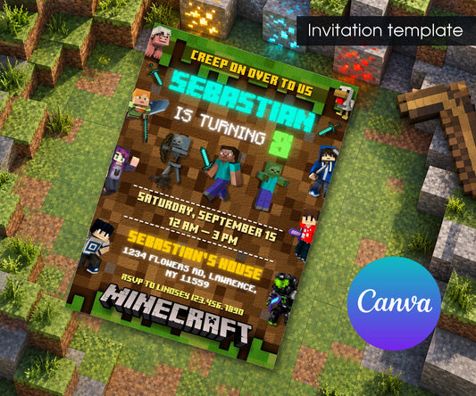 Minecraft Gamer Invitation mockup