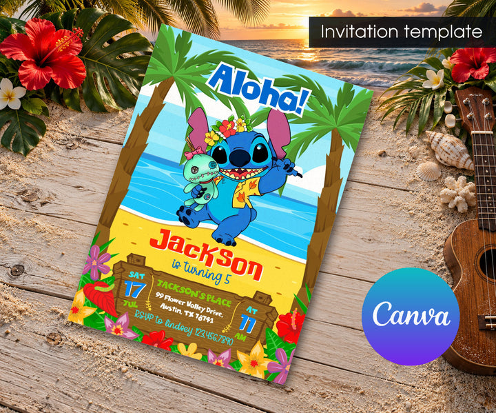 Lilo & Stitch Aloha Invitation mockup