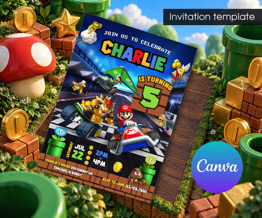 Mario Kart Gamer Invitation mockup