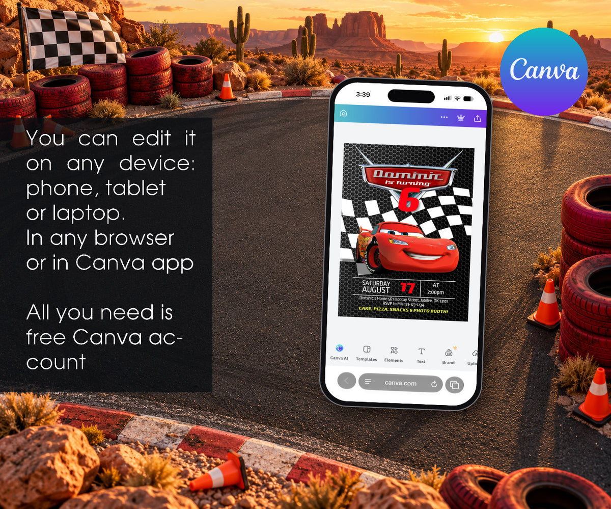 Cars Lightning McQueen Invitation mockup