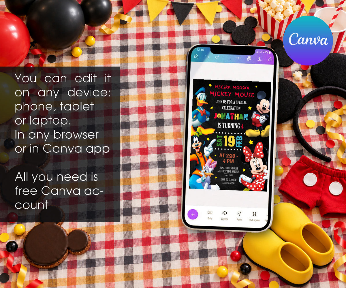 Mickey Mouse and Friends Invitation mockup