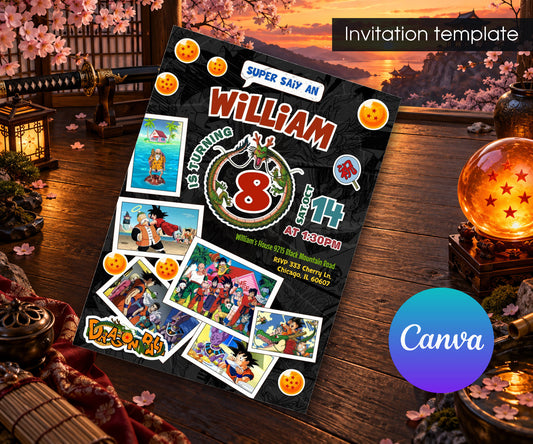 Dragon Ball Z Anime Invitation mockup