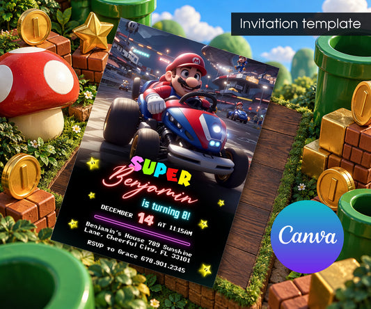 Mario Kart Gamer Invitation mockup