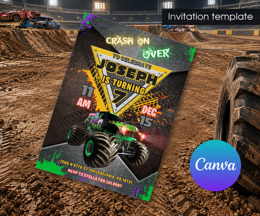 Garve Digger Monster Jam Truck Invitation mockup