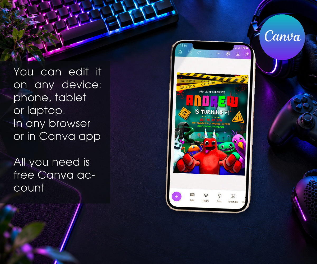 Garten of Banban Gamer Invitation mockup