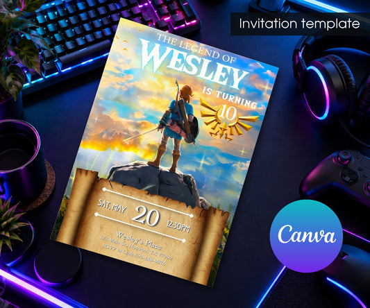 Legend of Zelda Gamer Invitation mockup