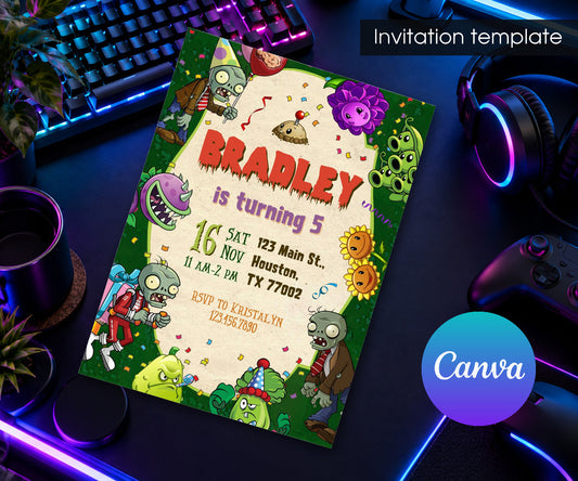 Plants vs Zombies Gamer Invitation mockup