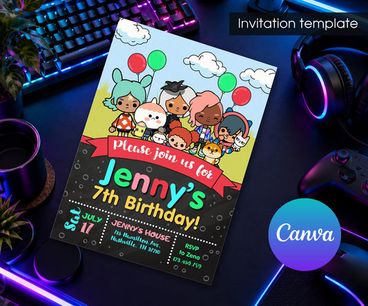 Toca Boca World Gamer Invitation mockup