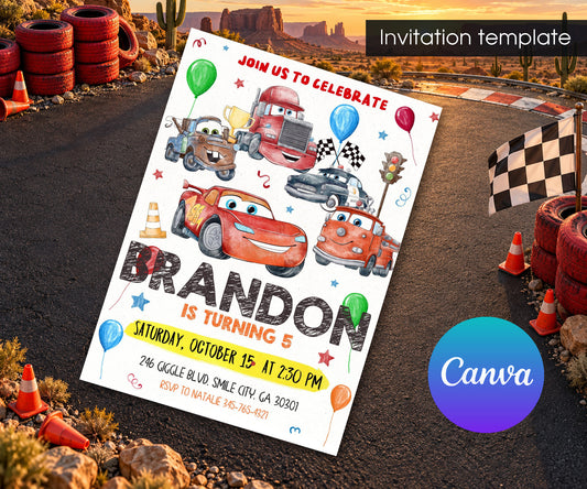 Cars Lightning McQueen Invitation mockup