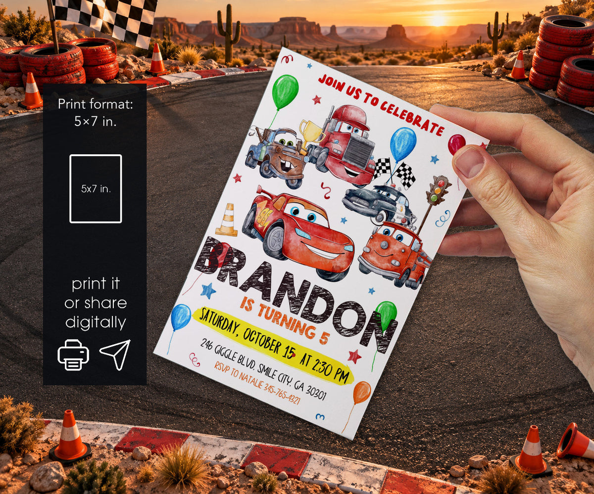Cars Lightning McQueen Invitation mockup