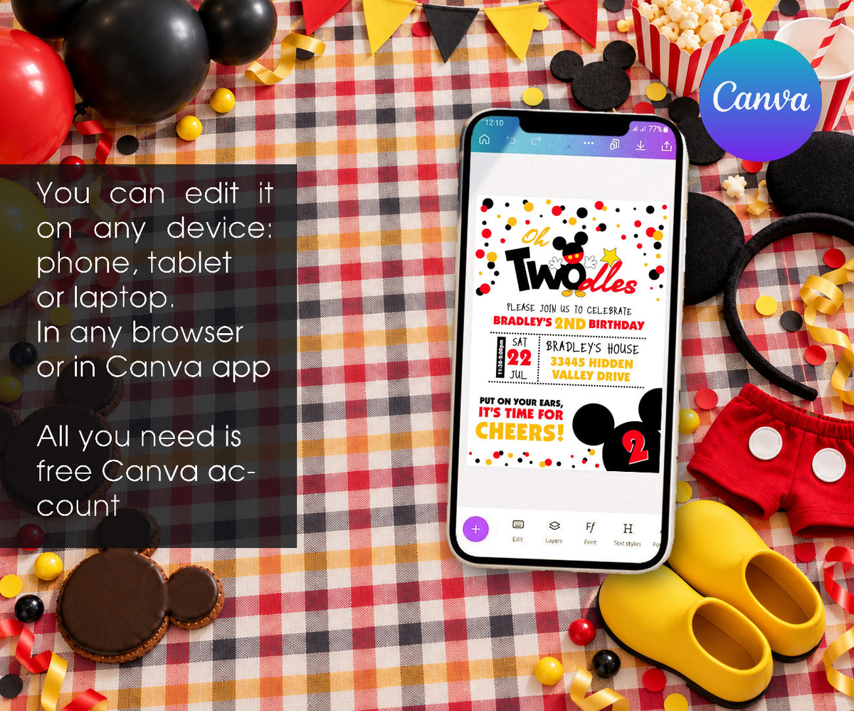 Mickey Mouse 2nd Birthday Invitation mockup