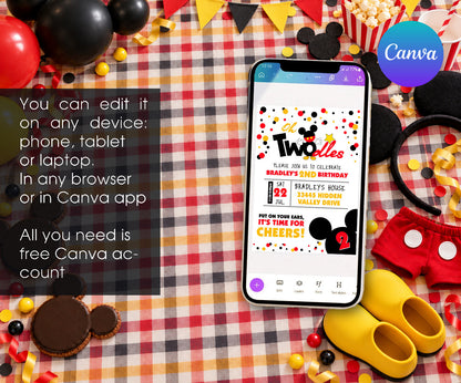 Mickey Mouse 2nd Birthday Invitation mockup