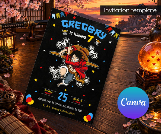 One Piece Monkey D.Luffy Anime Invitation mockup