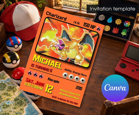 Charizard Pokemon Anime Invitation mockup