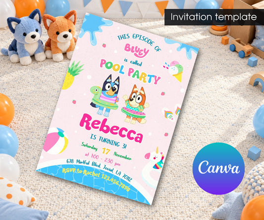 Bluey Bingo Pool Invitation mockup