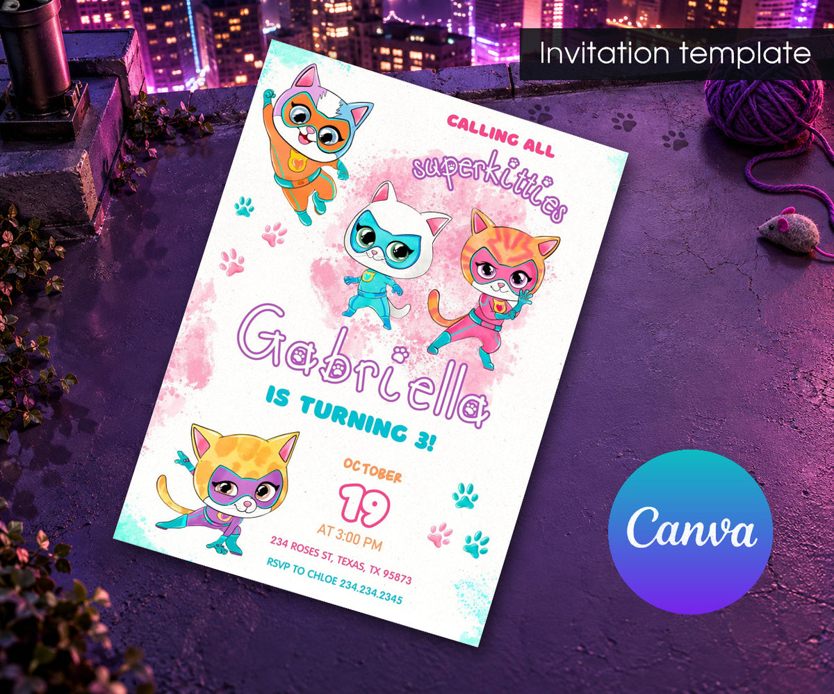 SuperKitties Invitation mockup