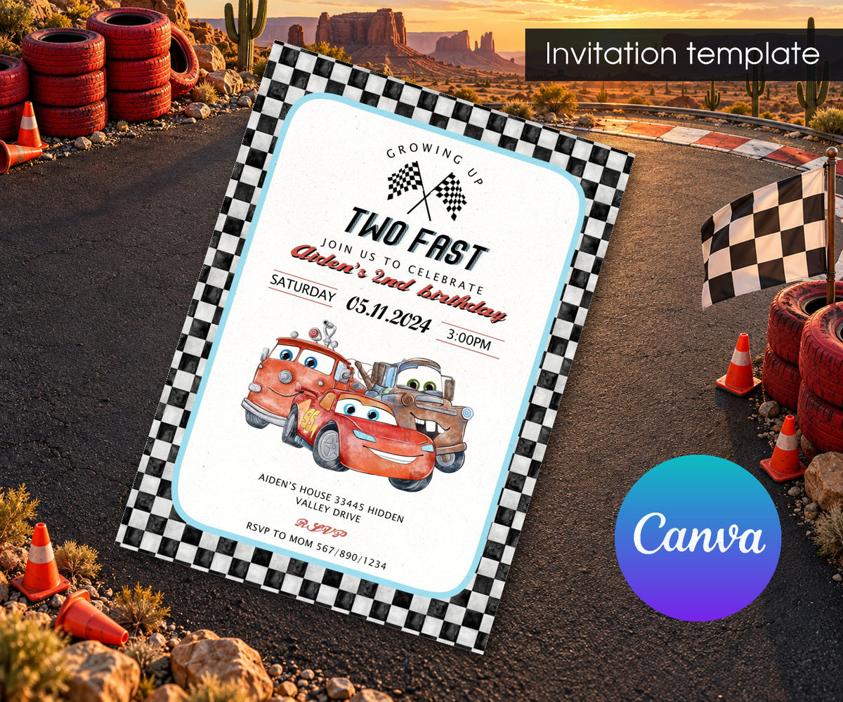 Cars Lightning Mcqueen Two Invitation mockup