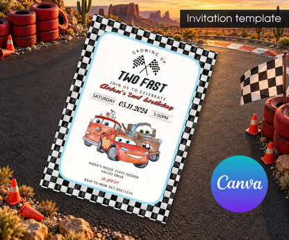Cars Lightning Mcqueen Two Invitation mockup