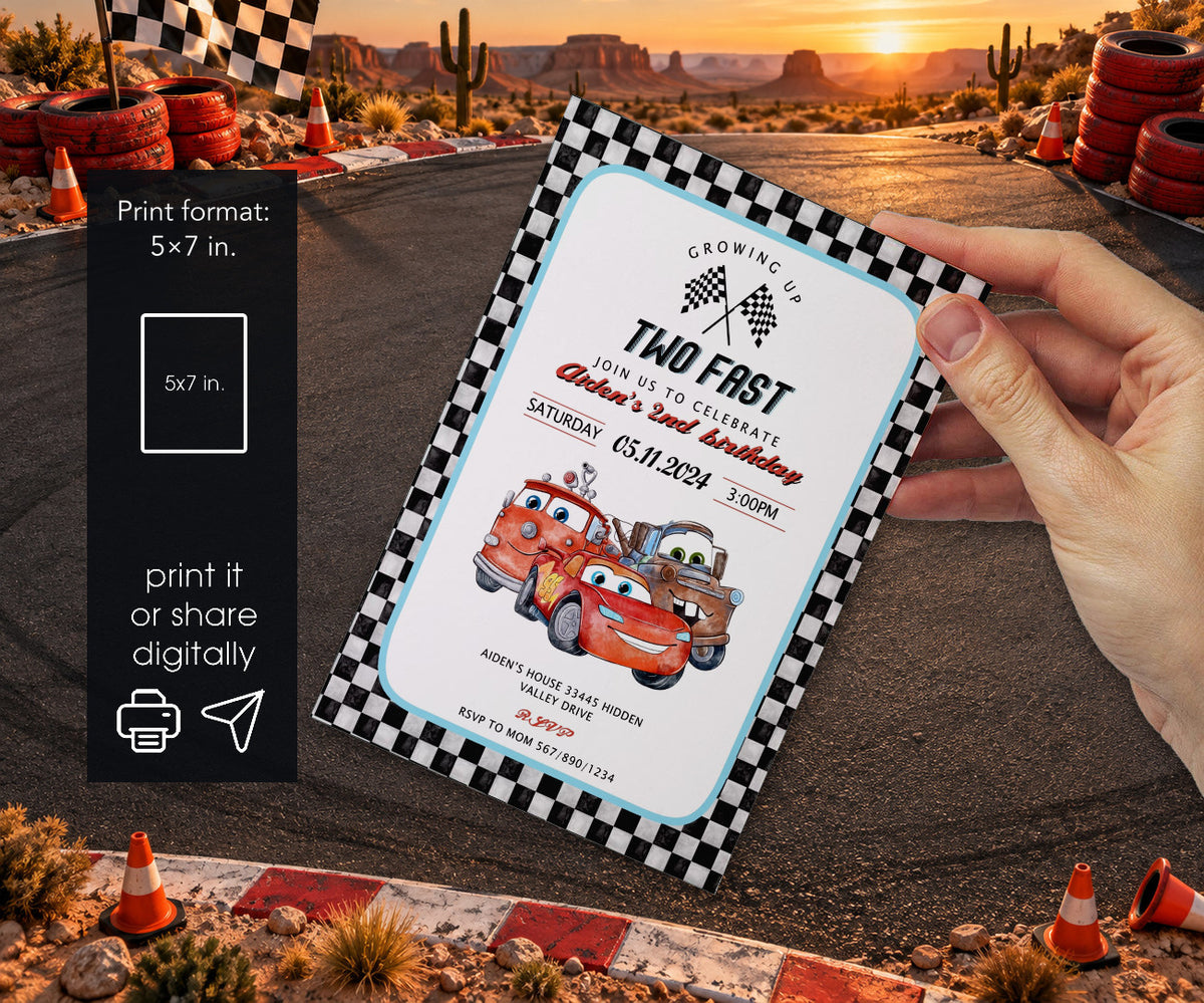Cars Lightning Mcqueen Two Invitation mockup