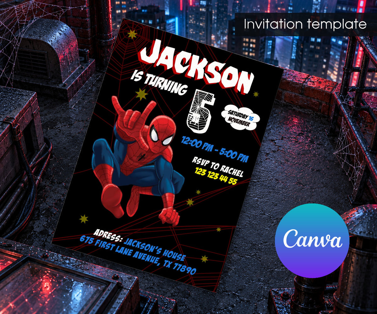 Spider-Man Spiderman Marvel Superhero Invitation mockup