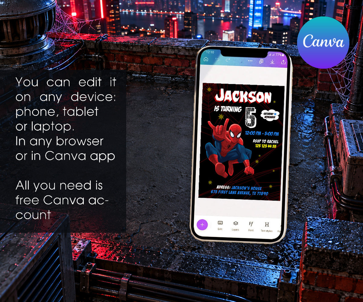 Spider-Man Spiderman Marvel Superhero Invitation mockup