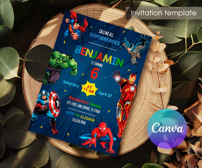 Avengers Marvel Superhero customizable invitation template | Share or Print | boy | BT855
