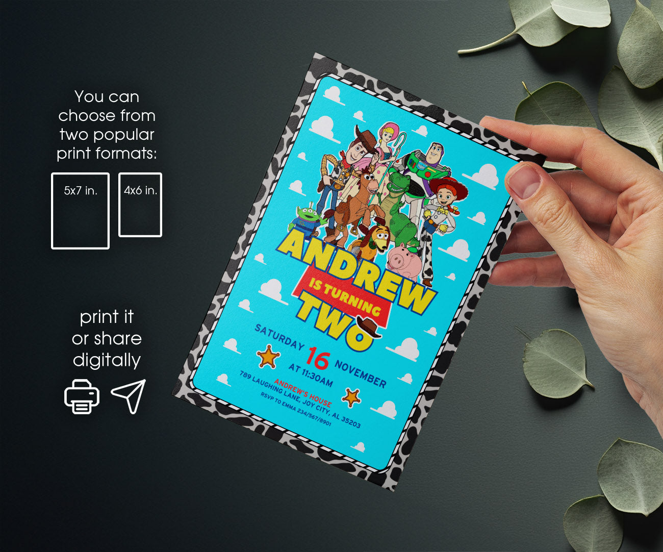 Toy Story Woody customizable invitation template | Share or Print | SU612