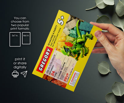 Lego Dinosaur T-Rex customizable invitation template | Share or Print | EK934