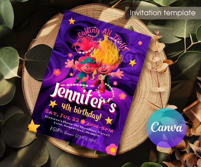 Trolls Poppy customizable invitation template | Share or Print | PZ441