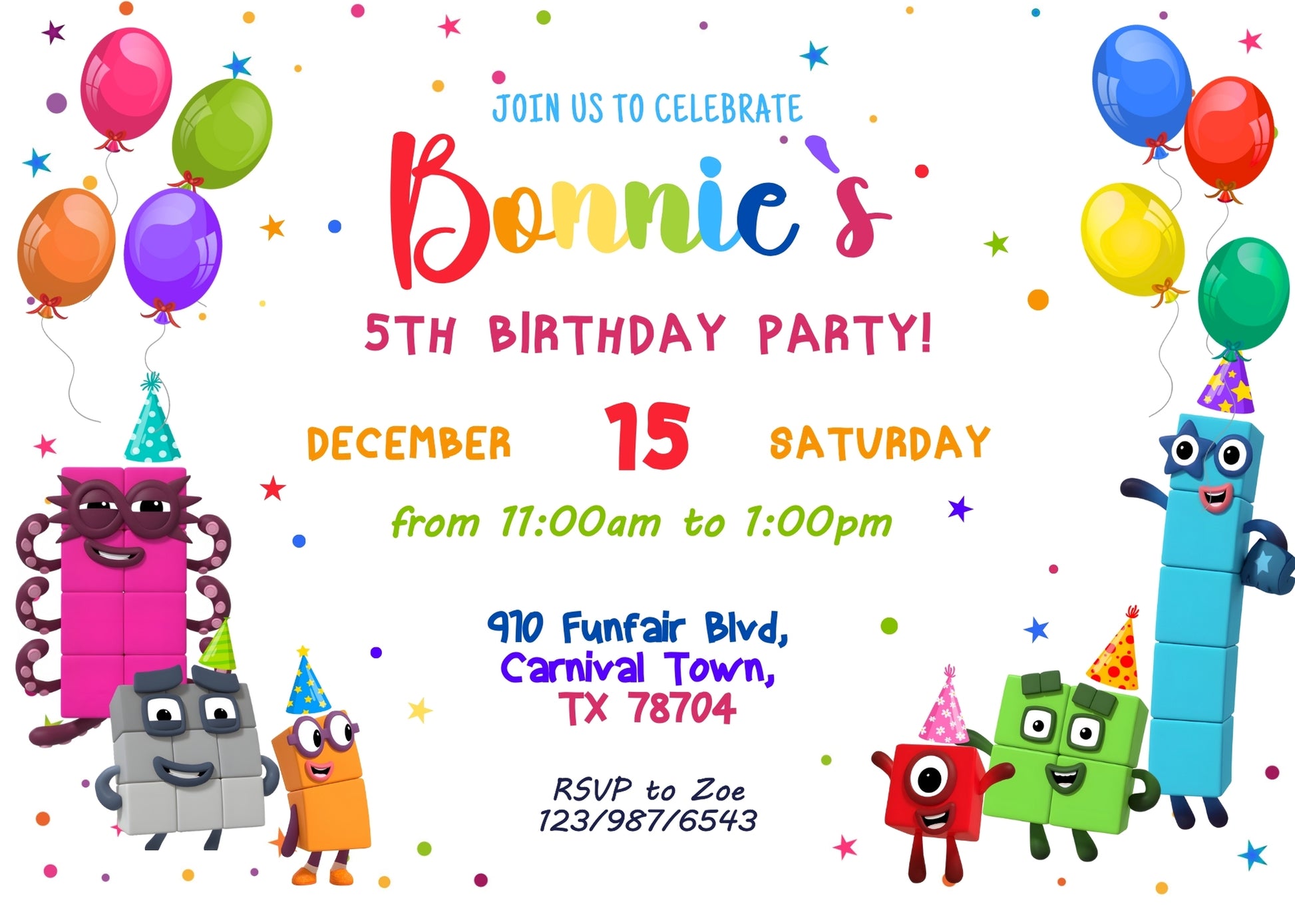 Numberblocks customizable invitation template | Share or Print | HT034