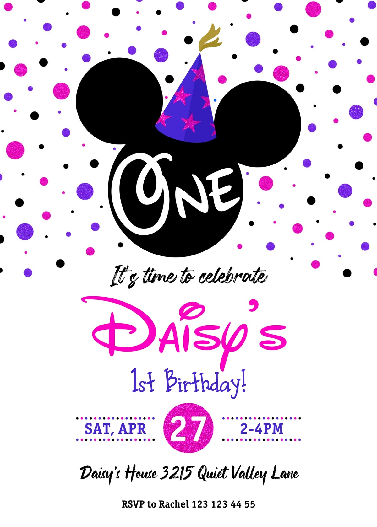 Mickey Mouse 1st Birthday customizable invitation template | Share or Print | IK788
