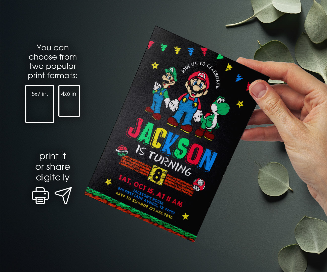 Super Mario Bros customizable invitation template | Share or Print | RY878
