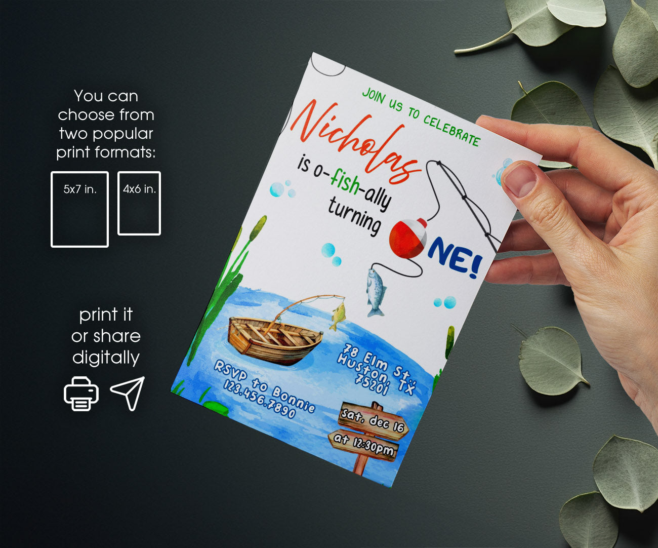 Fishing 1st O-Fish-Ally customizable invitation template | Share or Print | FJ155