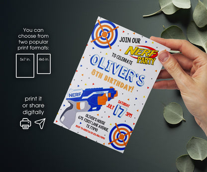 NERF Dart Wars customizable invitation template | Share or Print | boy | FW651